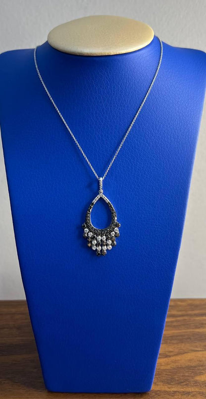 Black & White Diamonds Pave 14K White Gold Chandelier Tassel Pendant Necklace