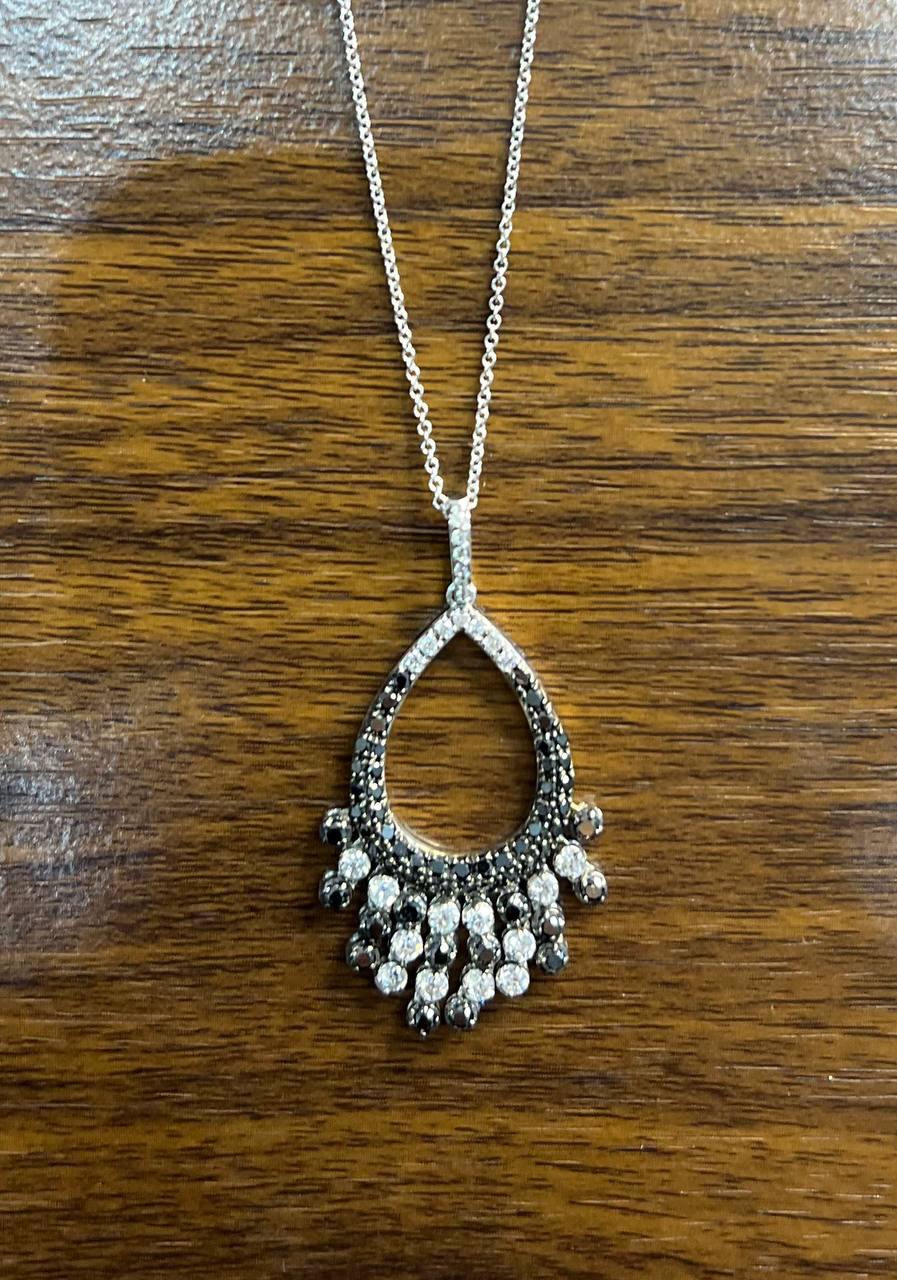 Black & White Diamonds Pave 14K White Gold Chandelier Tassel Pendant Necklace