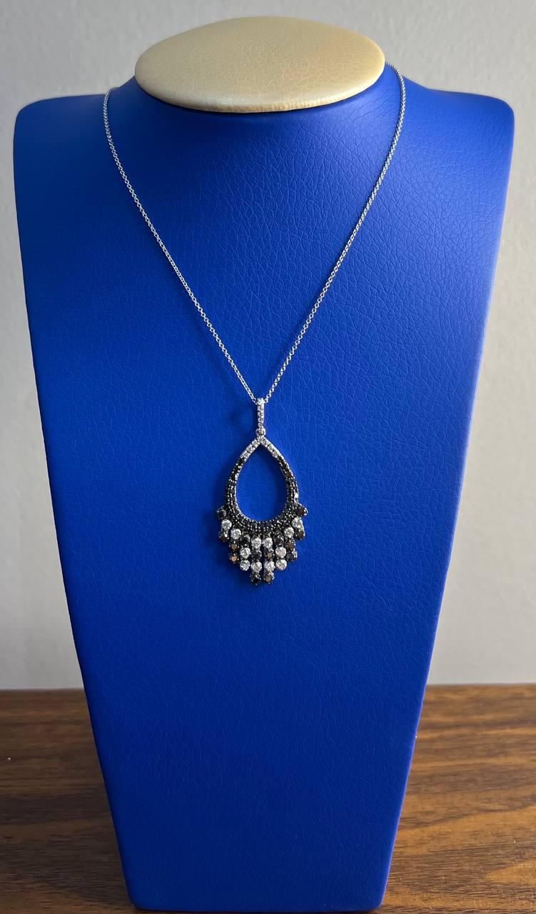 Black & White Diamonds Pave 14K White Gold Chandelier Tassel Pendant Necklace