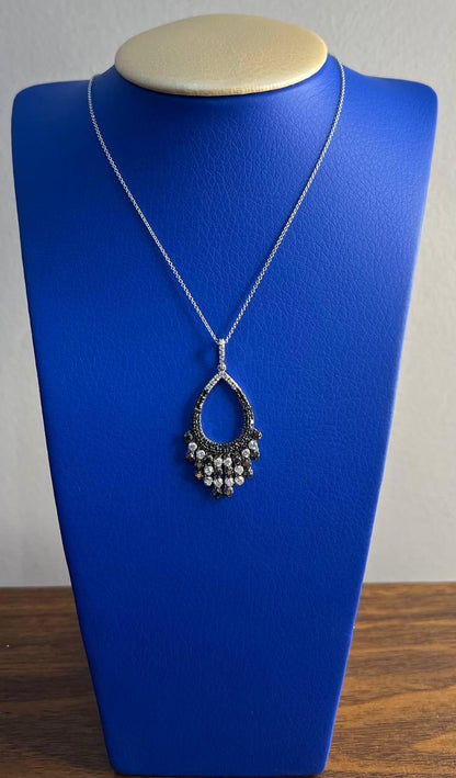 Black & White Diamonds Pave 14K White Gold Chandelier Tassel Pendant Necklace
