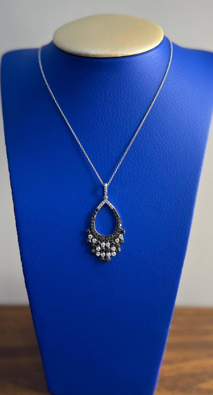 Black & White Diamonds Pave 14K White Gold Chandelier Tassel Pendant Necklace