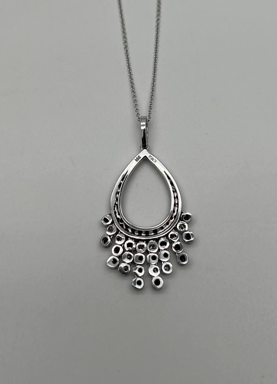 black & white diamonds pave 14k white gold chandelier tassel pendant necklace