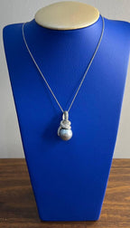 Silver Grey Black Tahitian Pearl Diamonds Halo 14K White Gold Pendant Necklace