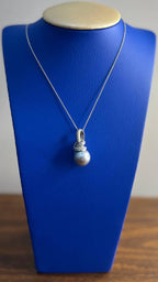 Silver Grey Black Tahitian Pearl Diamonds Halo 14K White Gold Pendant Necklace