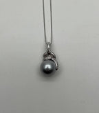 Silver Grey Black Tahitian Pearl Diamonds Halo 14K White Gold Pendant Necklace
