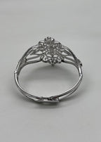 Diamonds Scroll Symbol Motifs Emblem 18K White Gold Statement Bangle Bracelet