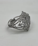Diamonds Scroll Symbol Motifs Emblem 18K White Gold Statement Bangle Bracelet