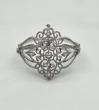 Diamonds Scroll Symbol Motifs Emblem 18K White Gold Statement Bangle Bracelet