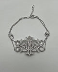 Diamonds Scroll Symbol Motifs Emblem 18K White Gold Statement Chain Bracelet