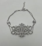 Diamonds Scroll Symbol Motifs Emblem 18K White Gold Statement Chain Bracelet