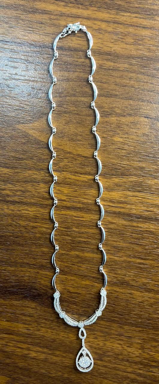 Princess Bib Style Diamond Statement 18K White Gold Pendant Lariat Necklace