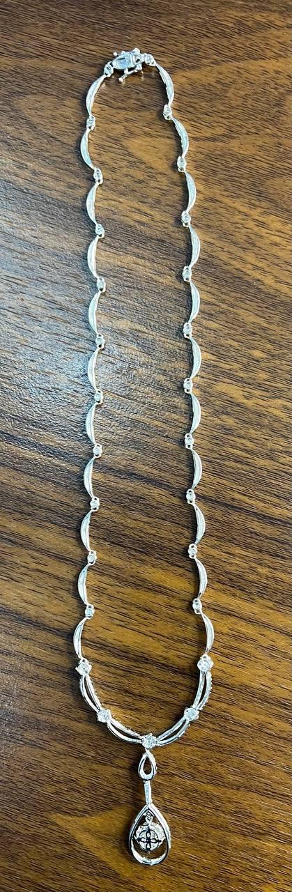 Princess Bib Style Diamond Statement 18K White Gold Pendant Lariat Necklace