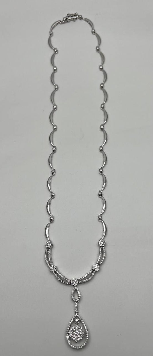 Princess Bib Style Diamond Statement 18K White Gold Pendant Lariat Necklace