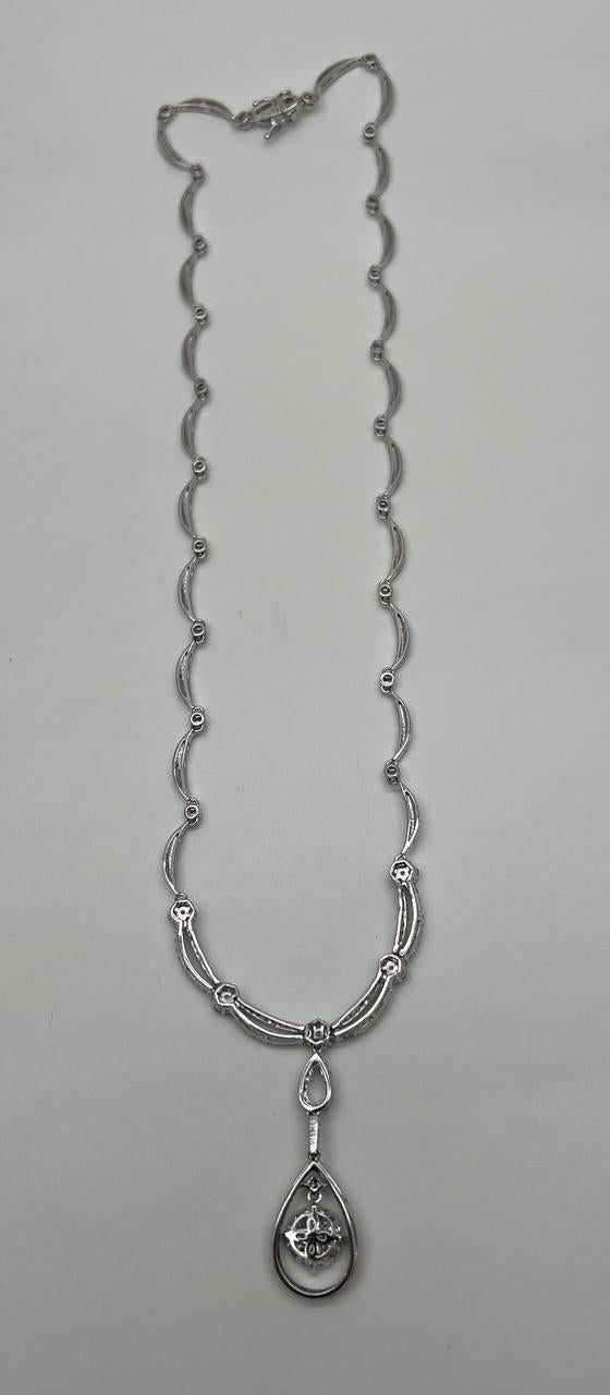 Princess Bib Style Diamond Statement 18K White Gold Pendant Lariat Necklace