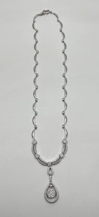 Princess Bib Style Diamond Statement 18K White Gold Pendant Lariat Necklace
