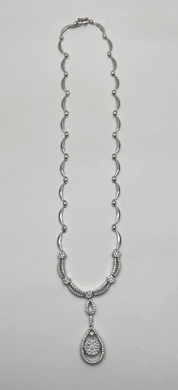 Princess Bib Style Diamond Statement 18K White Gold Pendant Lariat Necklace