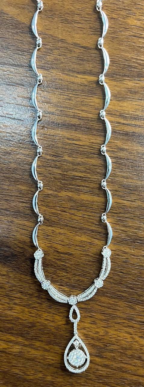 Princess Bib Style Diamond Statement 18K White Gold Pendant Lariat Necklace