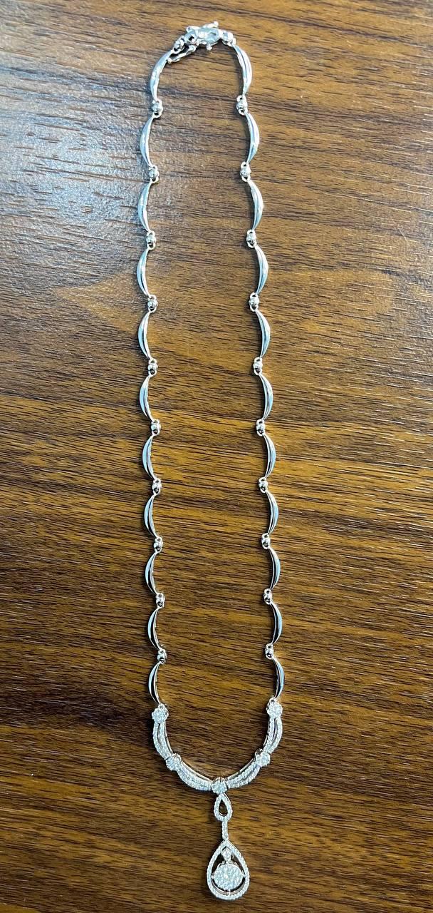 Princess Bib Style Diamond Statement 18K White Gold Pendant Lariat Necklace