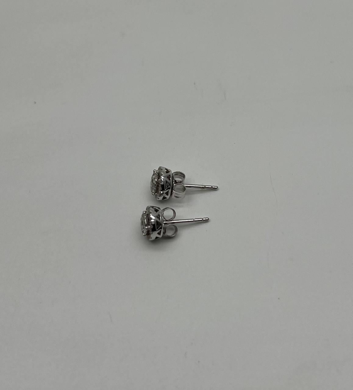 Diamond Round Cluster Pave Set Halo Set 14K White Gold Stud Earrings