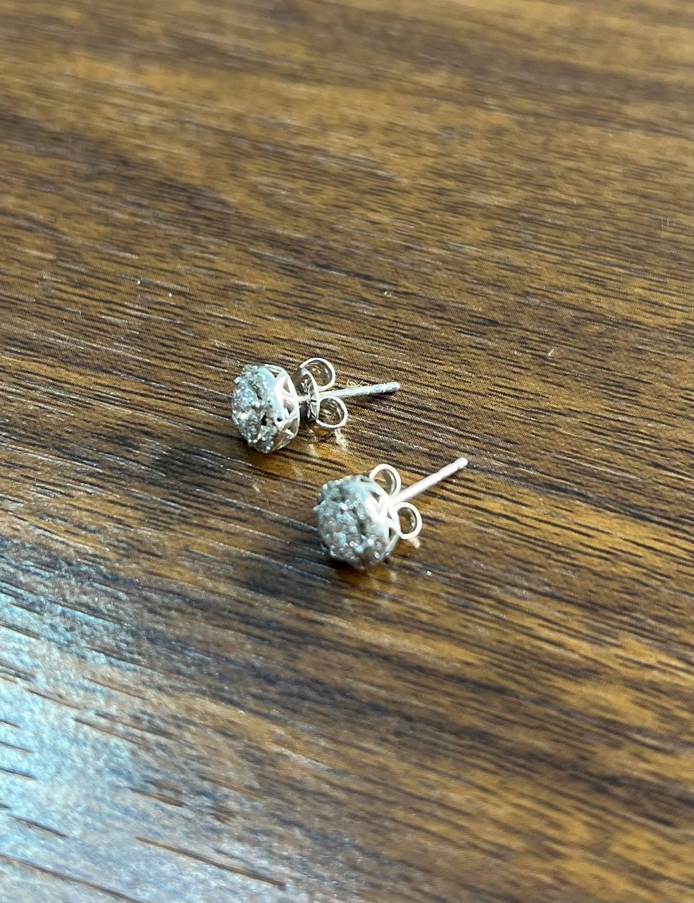 Diamond Round Cluster Pave Set Halo Set 14K White Gold Stud Earrings