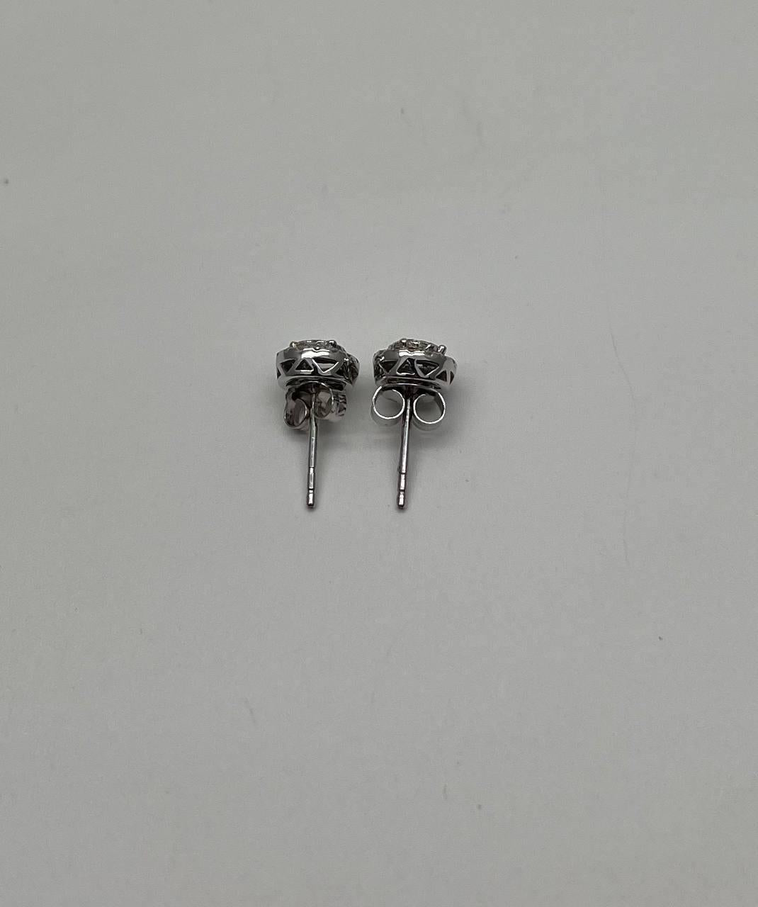 Diamond Round Cluster Pave Set Halo Set 14K White Gold Stud Earrings