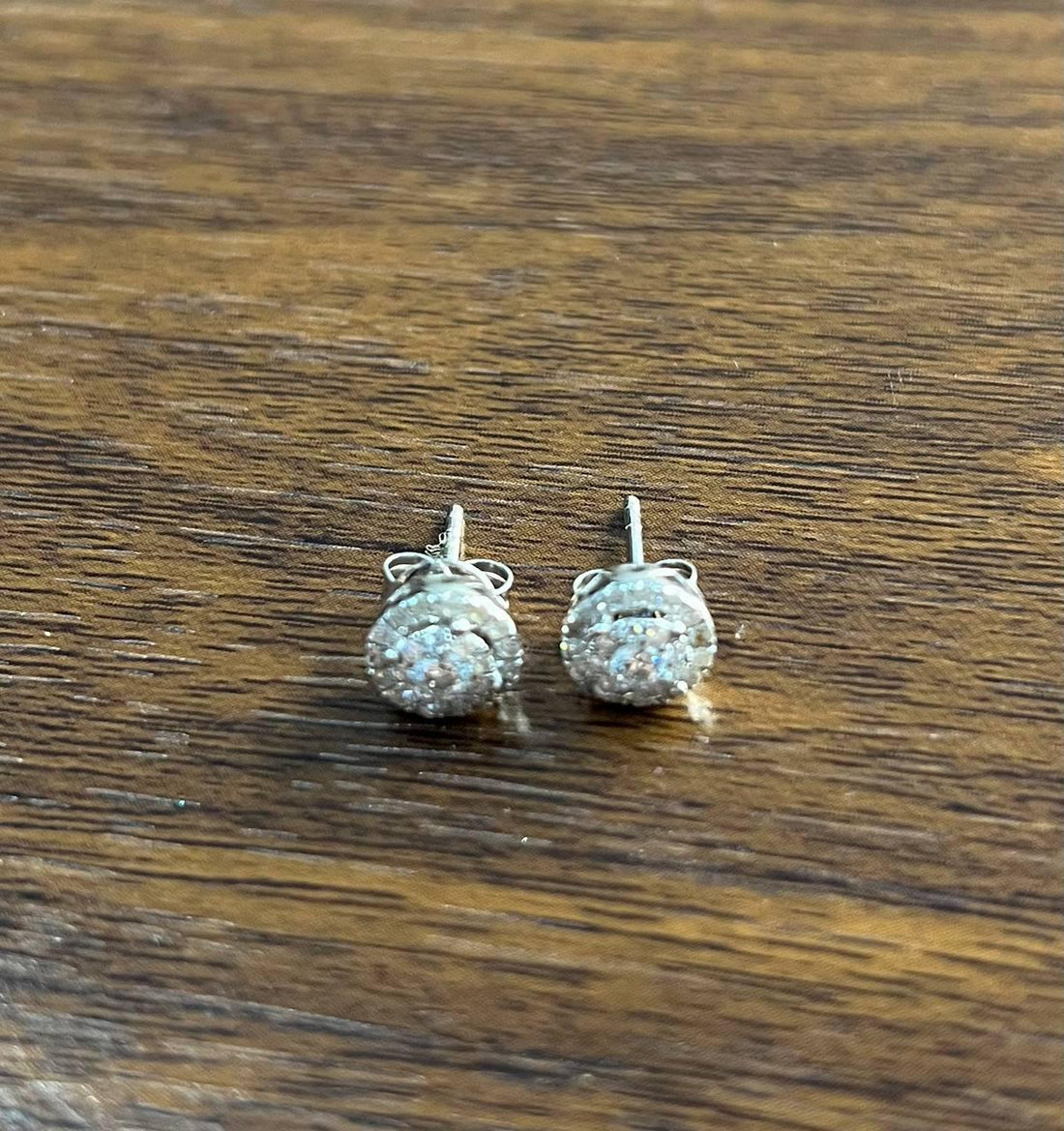 Diamond Round Cluster Pave Set Halo Set 14K White Gold Stud Earrings