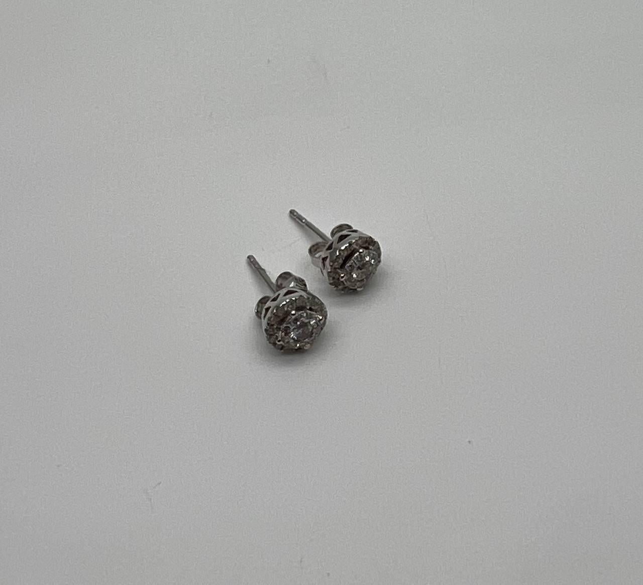 Diamond Round Cluster Pave Set Halo Set 14K White Gold Stud Earrings