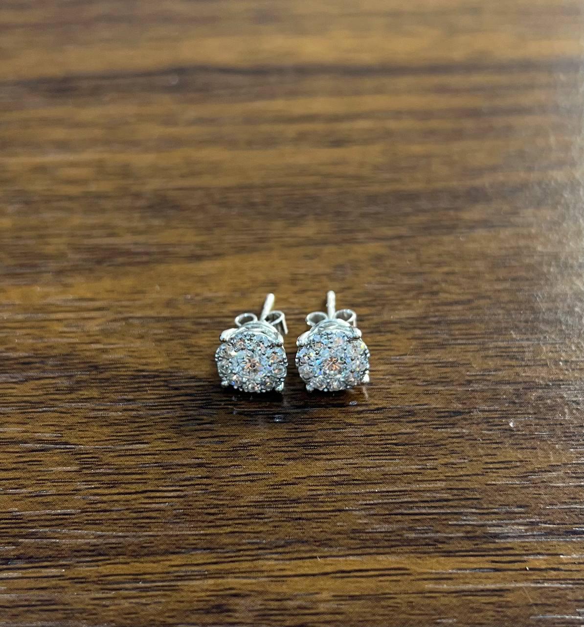 Diamond Cluster Pave Set Halo Set 14K White Gold Stud Earrings