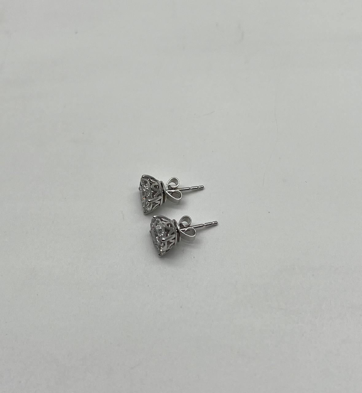Diamond Cluster Pave Set Halo Set 14K White Gold Stud Earrings