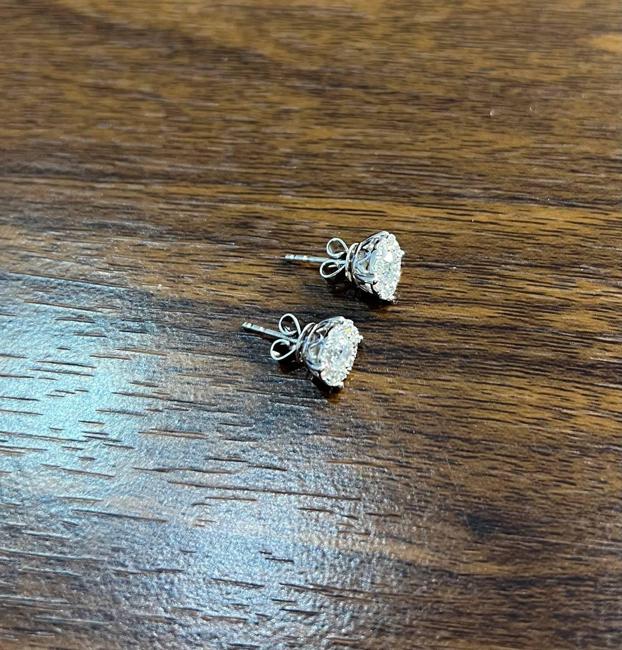 diamond cluster pave set halo set 14k white gold stud earrings