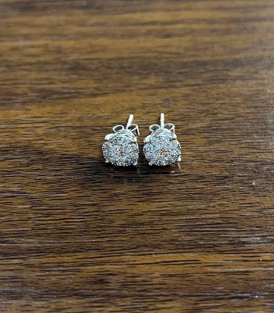 Diamond Cluster Pave Set Halo Set 14K White Gold Stud Earrings