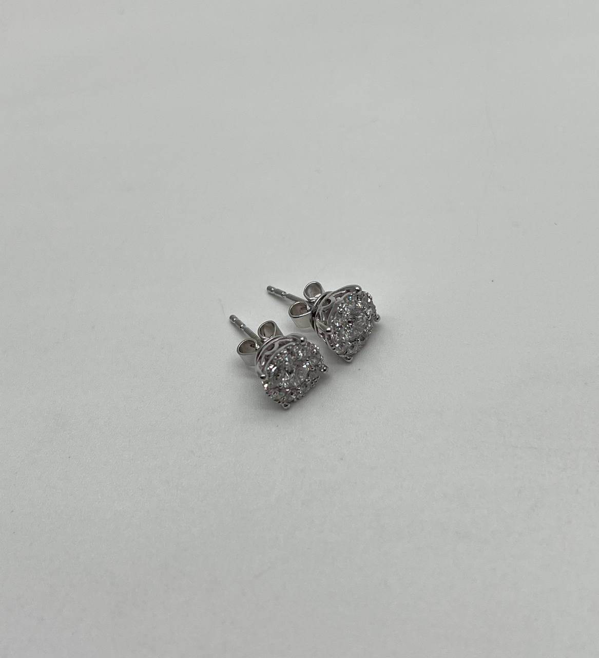 Diamond Cluster Pave Set Halo Set 14K White Gold Stud Earrings