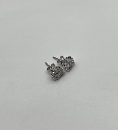 Diamond Cluster Pave Set Halo Set 14K White Gold Stud Earrings