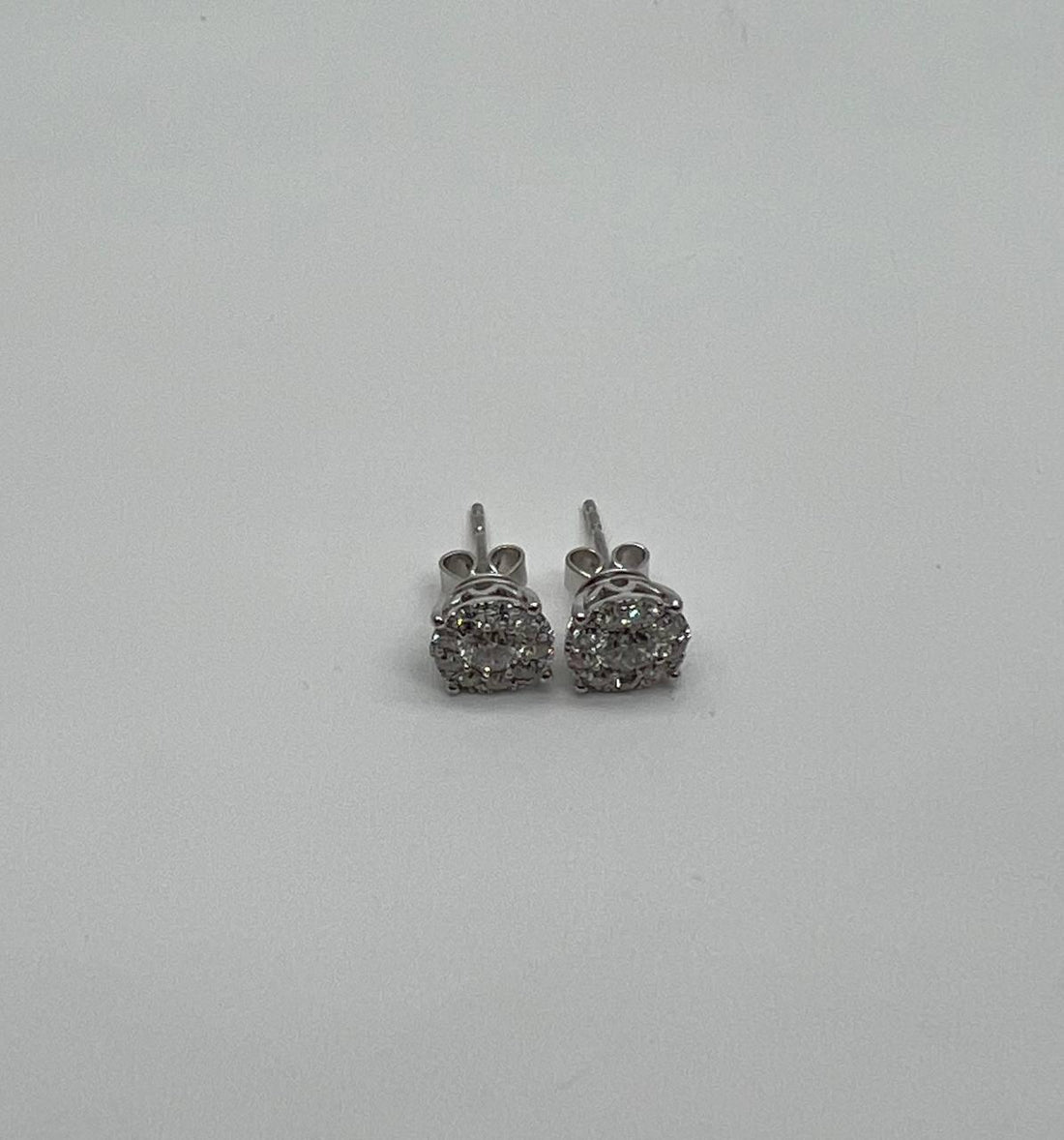 Diamond Cluster Pave Set Halo Set 14K White Gold Stud Earrings