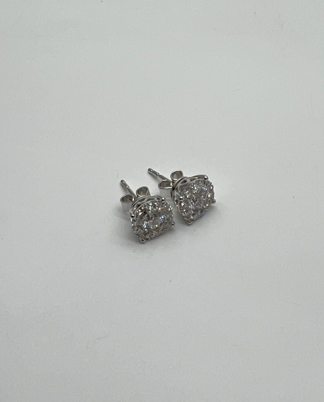 Diamond Cluster Pave Set Halo Set 14K White Gold Stud Earrings