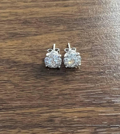 Diamond Cluster Pave Set Halo Set 14K White Gold Stud Earrings