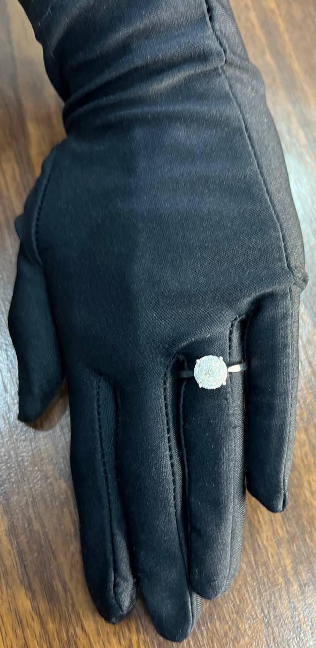Diamonds Pave Set Cluster Halo Set 14K White Gold Statement Ring