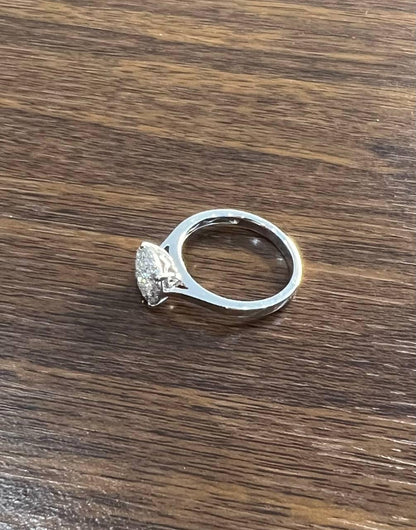 Diamonds Pave Set Cluster Halo Set 14K White Gold Statement Ring