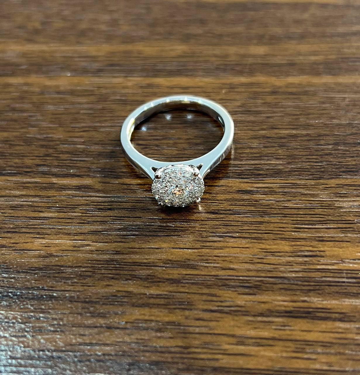 Diamonds Pave Set Cluster Halo Set 14K White Gold Statement Ring