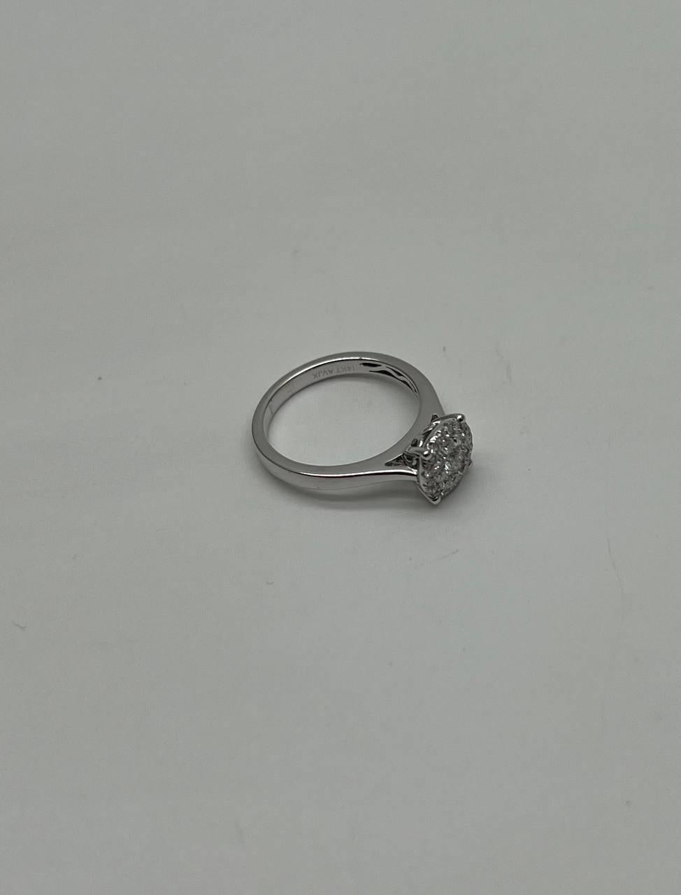 Diamonds Pave Set Cluster Halo Set 14K White Gold Statement Ring