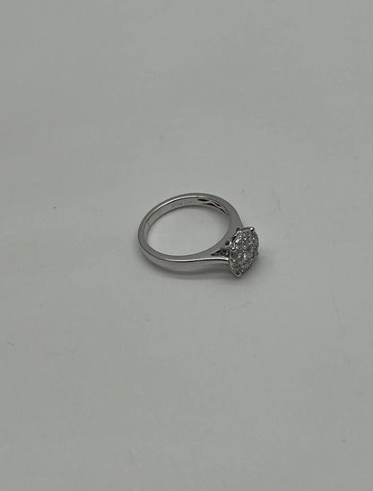 Diamonds Pave Set Cluster Halo Set 14K White Gold Statement Ring