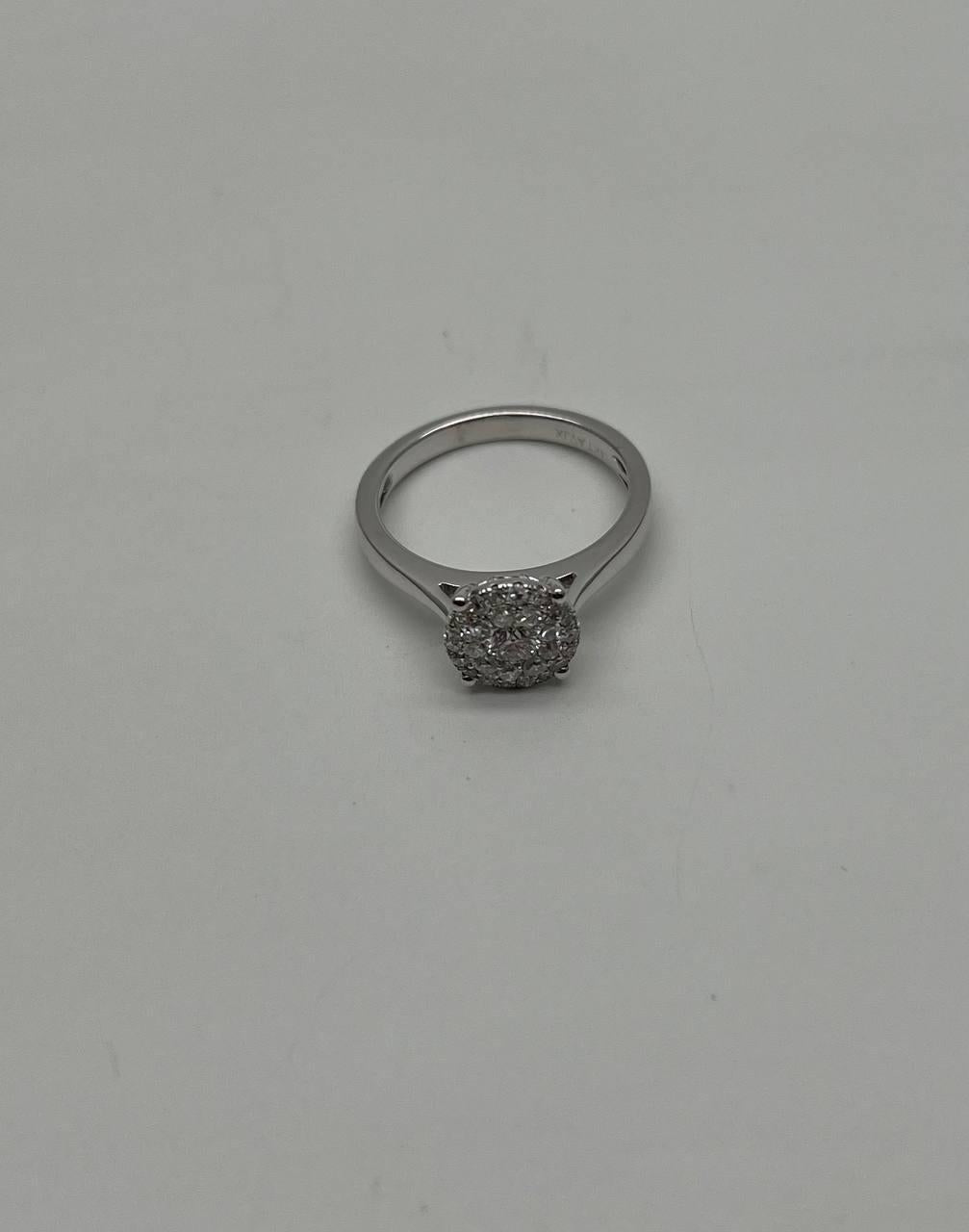 Diamonds Pave Set Cluster Halo Set 14K White Gold Statement Ring