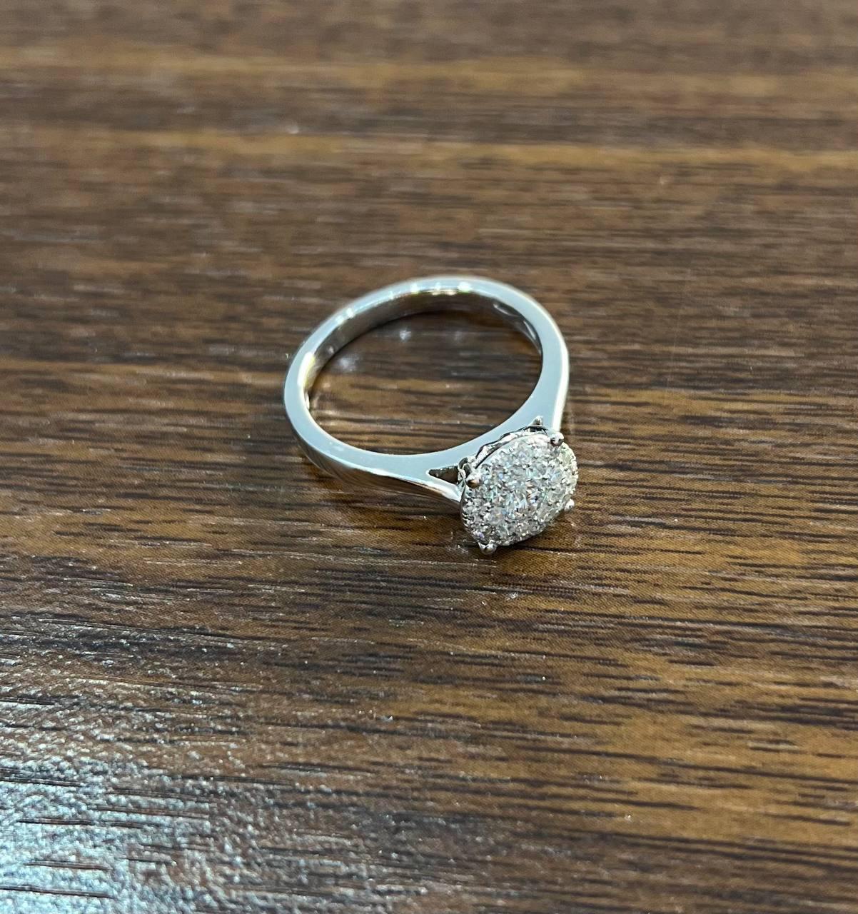 Diamonds Pave Set Cluster Halo Set 14K White Gold Statement Ring