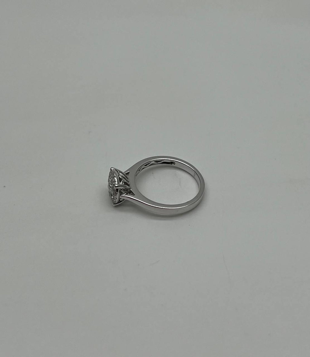 Diamonds Pave Set Cluster Halo Set 14K White Gold Statement Ring
