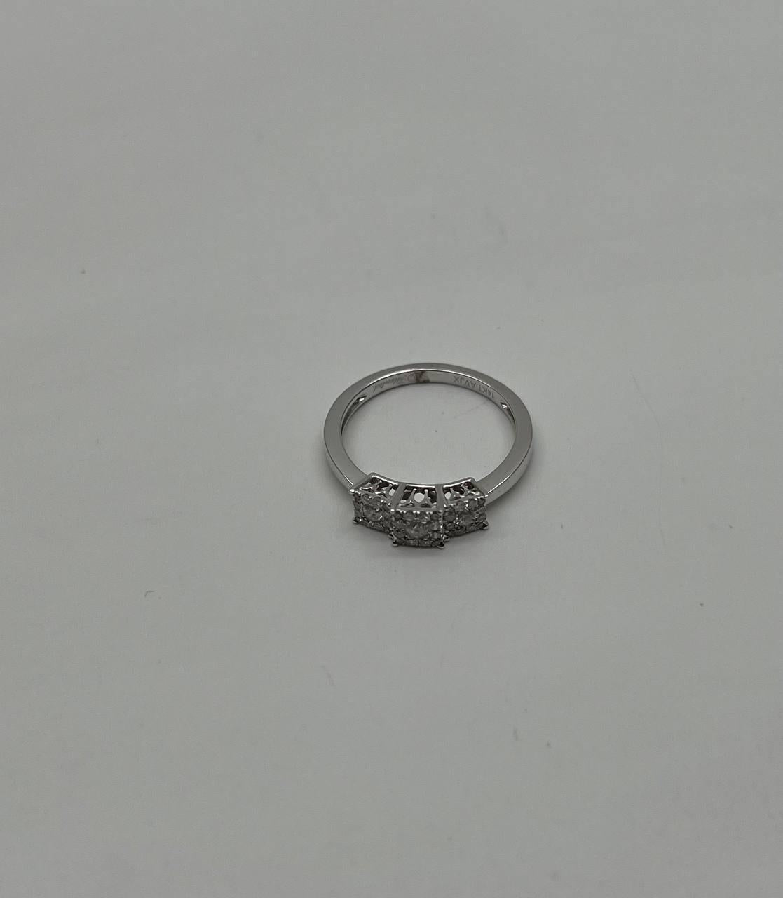 Diamonds Pave Set Square Cluster Halo 14K White Gold Statement Three Stone Ring
