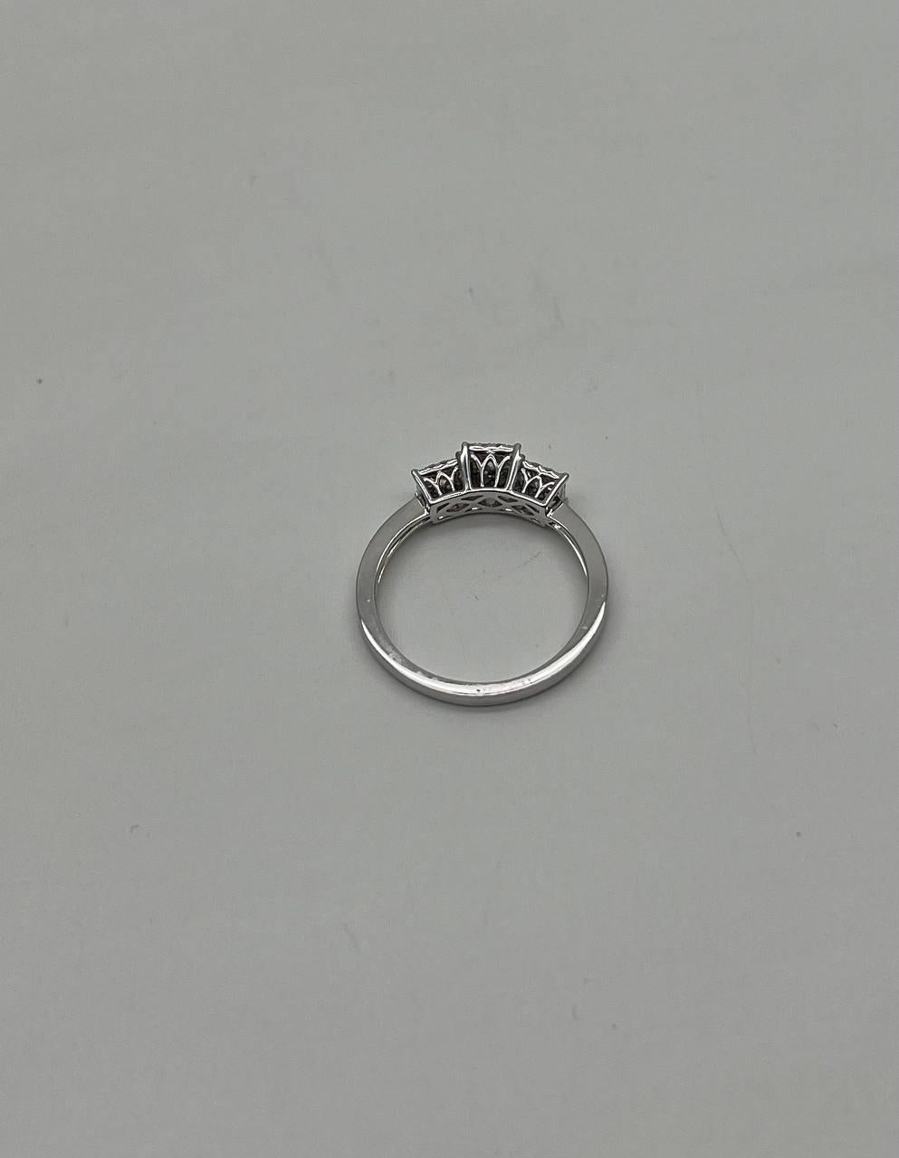Diamonds Pave Set Square Cluster Halo 14K White Gold Statement Three Stone Ring