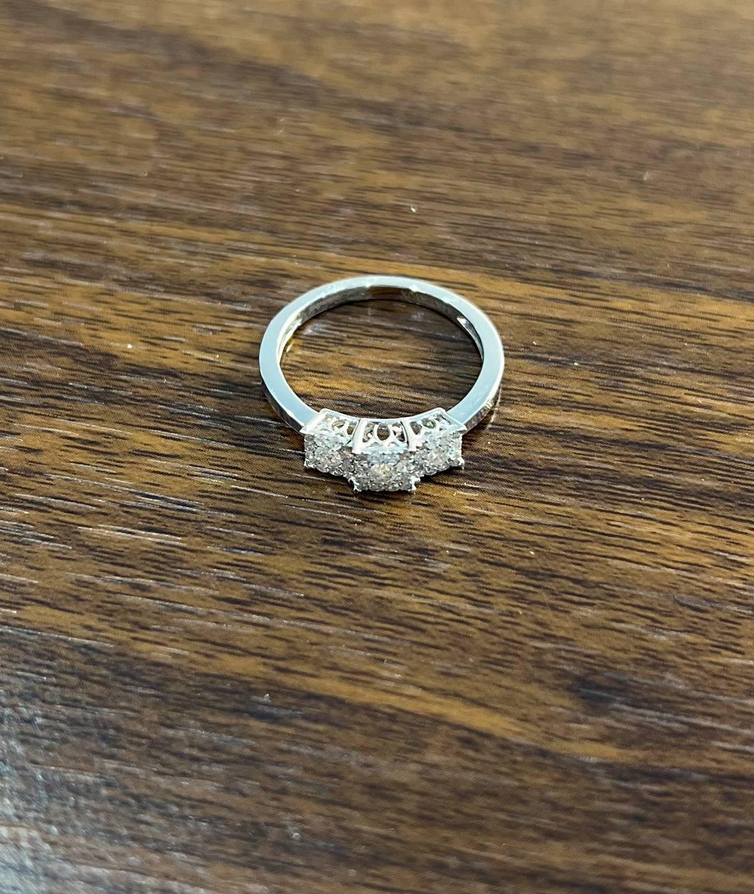 Diamonds Pave Set Square Cluster Halo 14K White Gold Statement Three Stone Ring