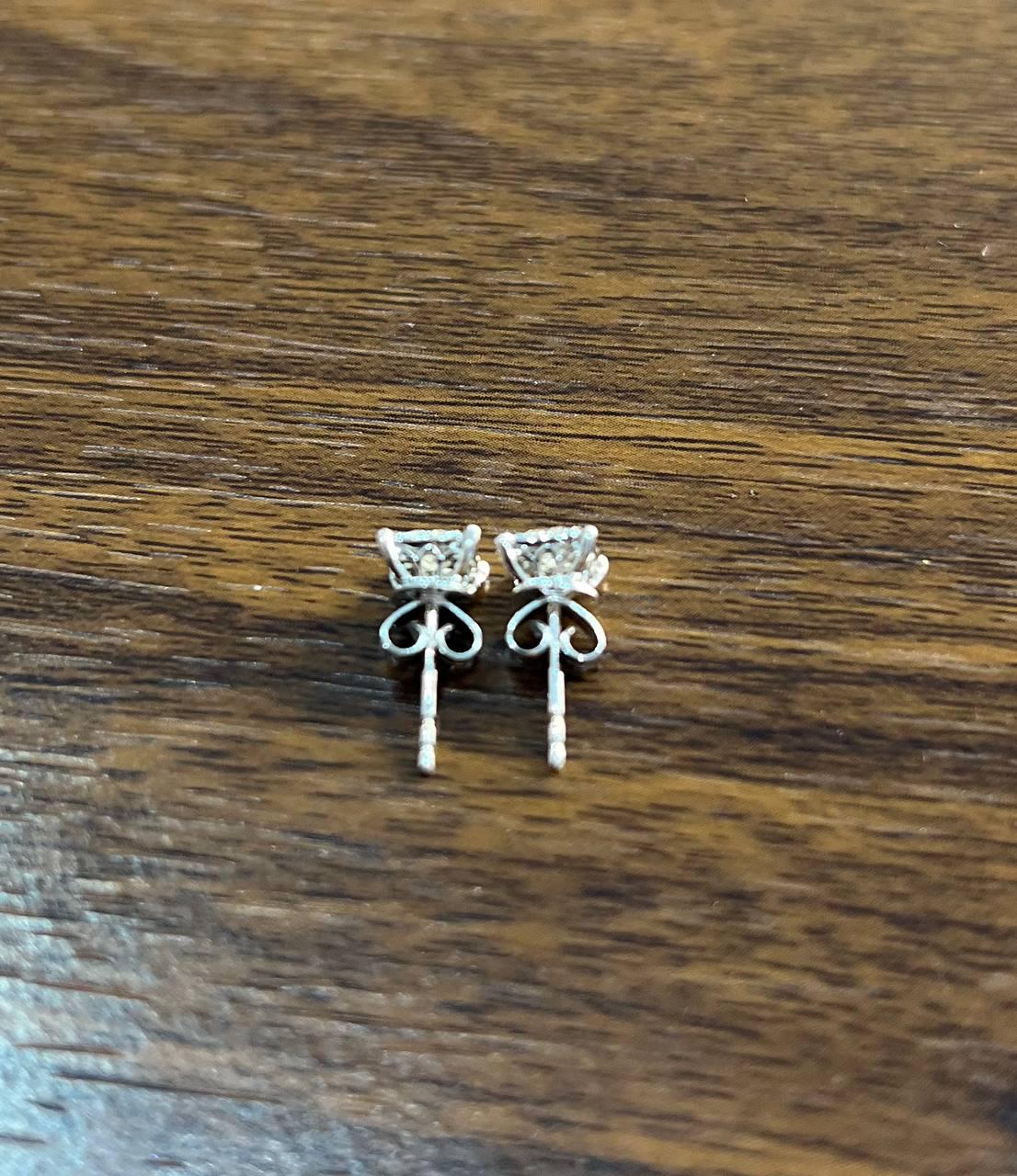 Diamond Square Shape Cluster Pave Set Halo Set 14K White Gold Stud Earrings