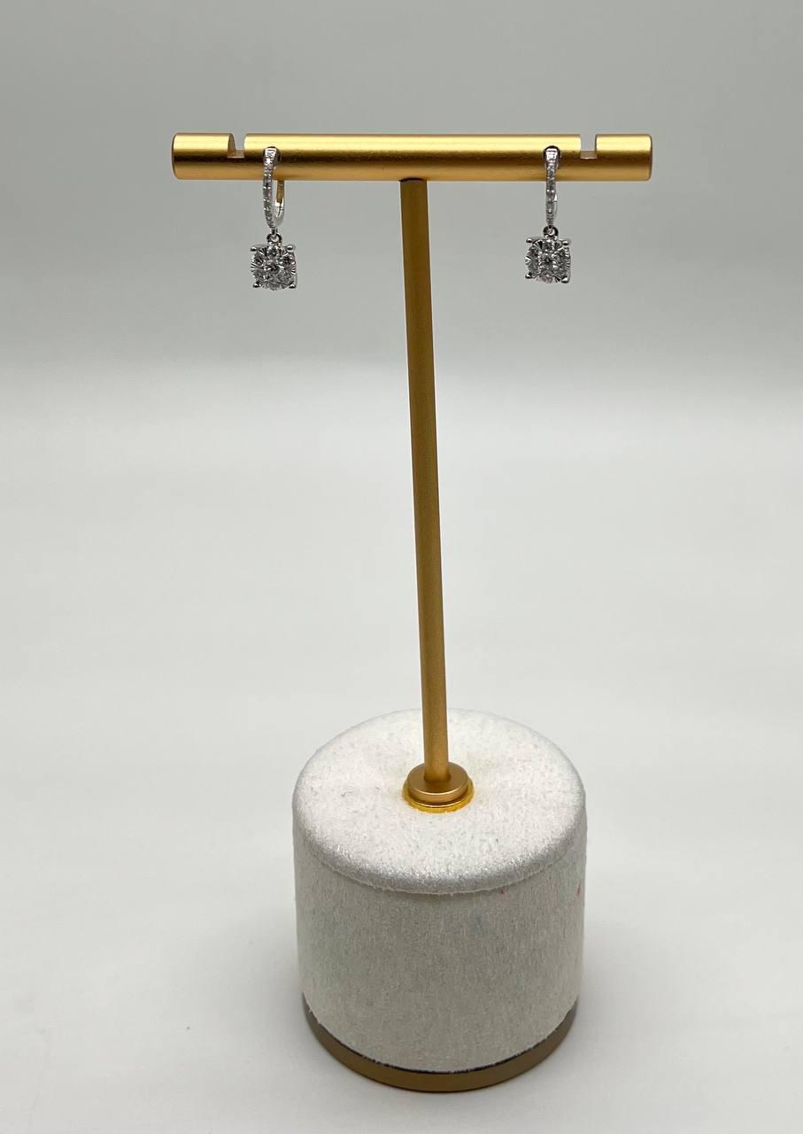 Diamonds Round Shape Pave Set Cluster Halo 14K White Gold Huggie Earrings