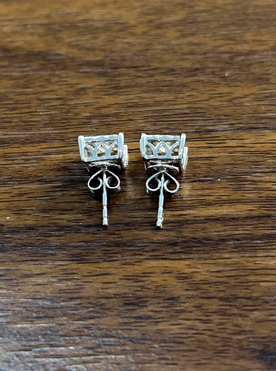 Diamond Square Shape Cluster Pave Set Halo Set 14K White Gold Stud Earrings